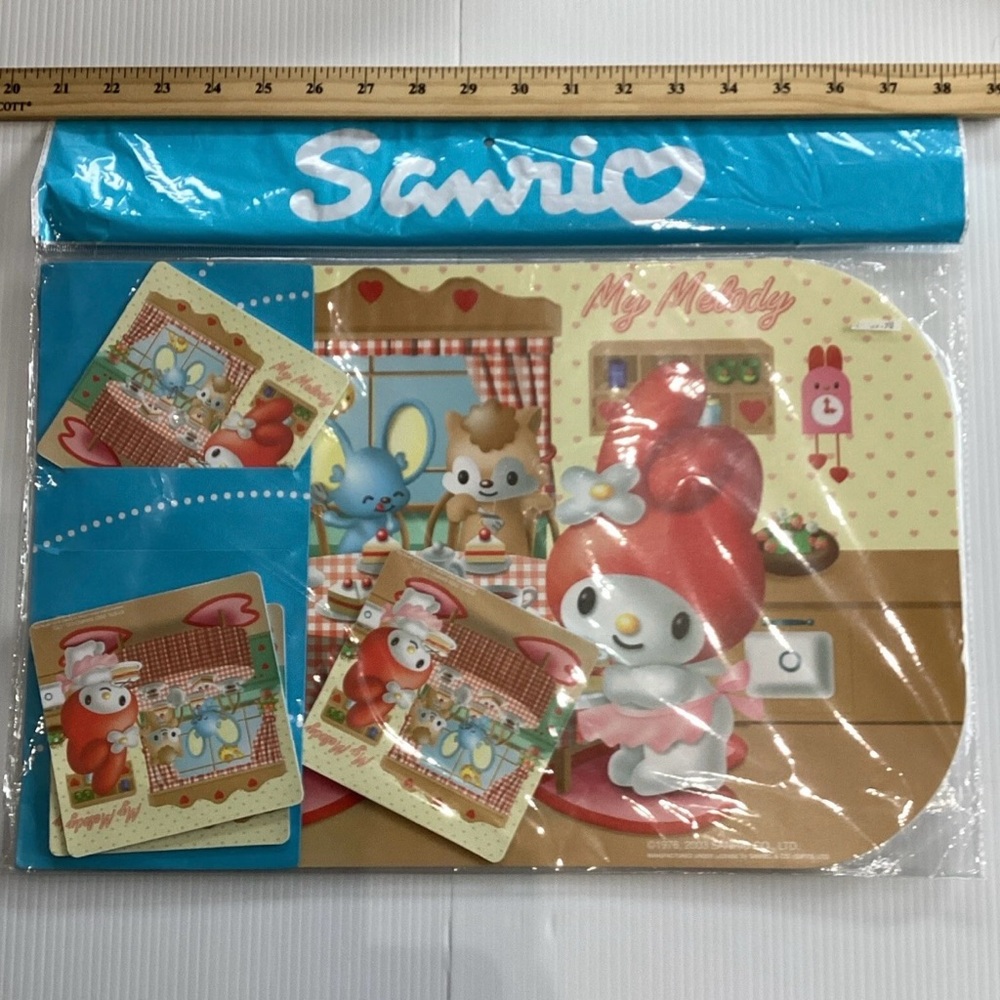 Sanrio My Melody Lunch place mat 43×43cm & Coaster Set Of 4 HK 2003 Vintage